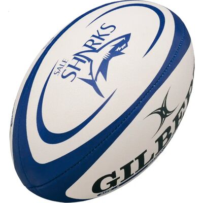 Ballon de rugby midi Gilbert Sale Sharks (taille 2) Blanc Taille 2 - Publicité Ballon de rugby midi Gilbert Sale Sharks (taille 2) Blanc Taille 2 - Publicité