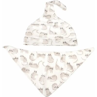 Bonnet et bavoir en coton bio bébé Rex London Kitty Cats Blanc - Publicité Bonnet et bavoir en coton bio bébé Rex London Kitty Cats Blanc - Publicité