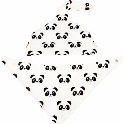 Bonnet et bavoir en coton bio bébé Rex London Miko The Panda Blanc - Publicité Bonnet et bavoir en coton bio bébé Rex London Miko The Panda Blanc - Publicité
