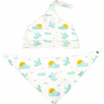 Bonnet et bavoir en coton bio bébé Rex London Skylark Blanc - Publicité Bonnet et bavoir en coton bio bébé Rex London Skylark Blanc - Publicité