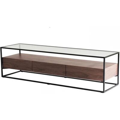 Meuble TV en métal verre et plaquage noyer 3 tiroirs Zago Helix Marron - Publicité Meuble TV en métal verre et plaquage noyer 3 tiroirs Zago Helix Marron - Publicité