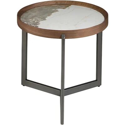 Table basse ronde en marbre porcelaine, noyer et acier métallique foncé Angel Cerdà Blanc - Publicité Table basse ronde en marbre porcelaine, noyer et acier métallique foncé Angel Cerdà Blanc - Publicité