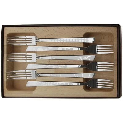 Coffret de 6 fourchettes inox decor maison Roger Orfèvre Argenté - Publicité Coffret de 6 fourchettes inox decor maison Roger Orfèvre Argenté - Publicité