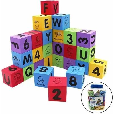 Lot de 30 cubes (alphabets et chiffres) en mousse Softee Multicolore - Publicité Lot de 30 cubes (alphabets et chiffres) en mousse Softee Multicolore - Publicité