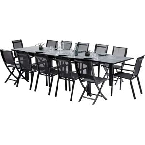 Salon de jardin Wilsa Garden HPL Star T8/12+F8+C4 Noir - Publicité Salon de jardin Wilsa Garden HPL Star T8/12+F8+C4 Noir - Publicité