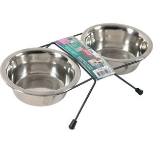 Set de 2 bols inox avec support métal Zolux Argenté - Publicité Set de 2 bols inox avec support métal Zolux Argenté - Publicité