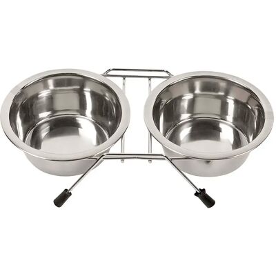 Gamelle pour chien et chat avec support en fil métallique Duvoplus Argenté - Publicité Gamelle pour chien et chat avec support en fil métallique Duvoplus Argenté - Publicité