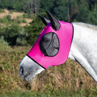 Masque anti-mouches avec protège-oreilles pour cheval USG Rose - Publicité Masque anti-mouches avec protège-oreilles pour cheval USG Rose - Publicité
