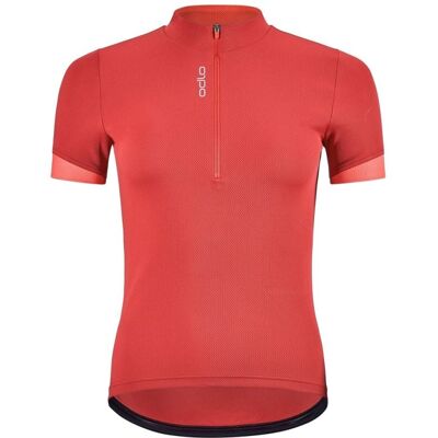 Maillot de cyclisme demi-zip ODLO Essential (american beauty - cayenne) femme XS - Publicité Maillot de cyclisme demi-zip ODLO Essential (american beauty - cayenne) femme XS - Publicité