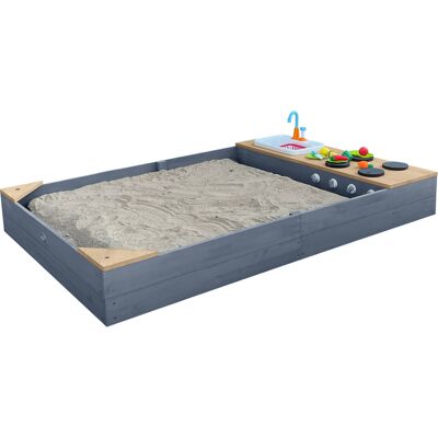 Axi Kelly Bac À Sable En Bois Avec Banc Et Jeux De Cuisine Avec Évier 180 X 115 Cm Bac À Sable Pour Enfants En Gris Claire Et Brun - Publicité Axi Kelly Bac À Sable En Bois Avec Banc Et Jeux De Cuisine Avec Évier 180 X 115 Cm Bac À Sable Pour Enfants En Gris Claire Et Brun - Publicité