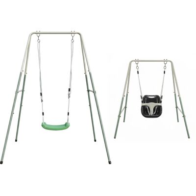 Axi Balançoire Avec Siège Pour Bébé Et Siège De Balançoire, Verte Et Crème - En Métal Portique 2-En-1 Pour Bébés Et Enfants Pour Le Jardin - À Partir De 12 Mois - Publicité Axi Balançoire Avec Siège Pour Bébé Et Siège De Balançoire, Verte Et Crème - En Métal Portique 2-En-1 Pour Bébés Et Enfants Pour Le Jardin - À Partir De 12 Mois - Publicité