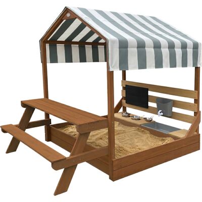 Axi Bo Bac À Sable Et Maisonnette En Bois - Avec Cuisine, Toit Et Table De Pique-Nique - Marron Avec Accessoires 6 Pièces Inclus Bâche De Sol 159 X 105 Cm - Publicité Axi Bo Bac À Sable Et Maisonnette En Bois - Avec Cuisine, Toit Et Table De Pique-Nique - Marron Avec Accessoires 6 Pièces Inclus Bâche De Sol 159 X 105 Cm - Publicité
