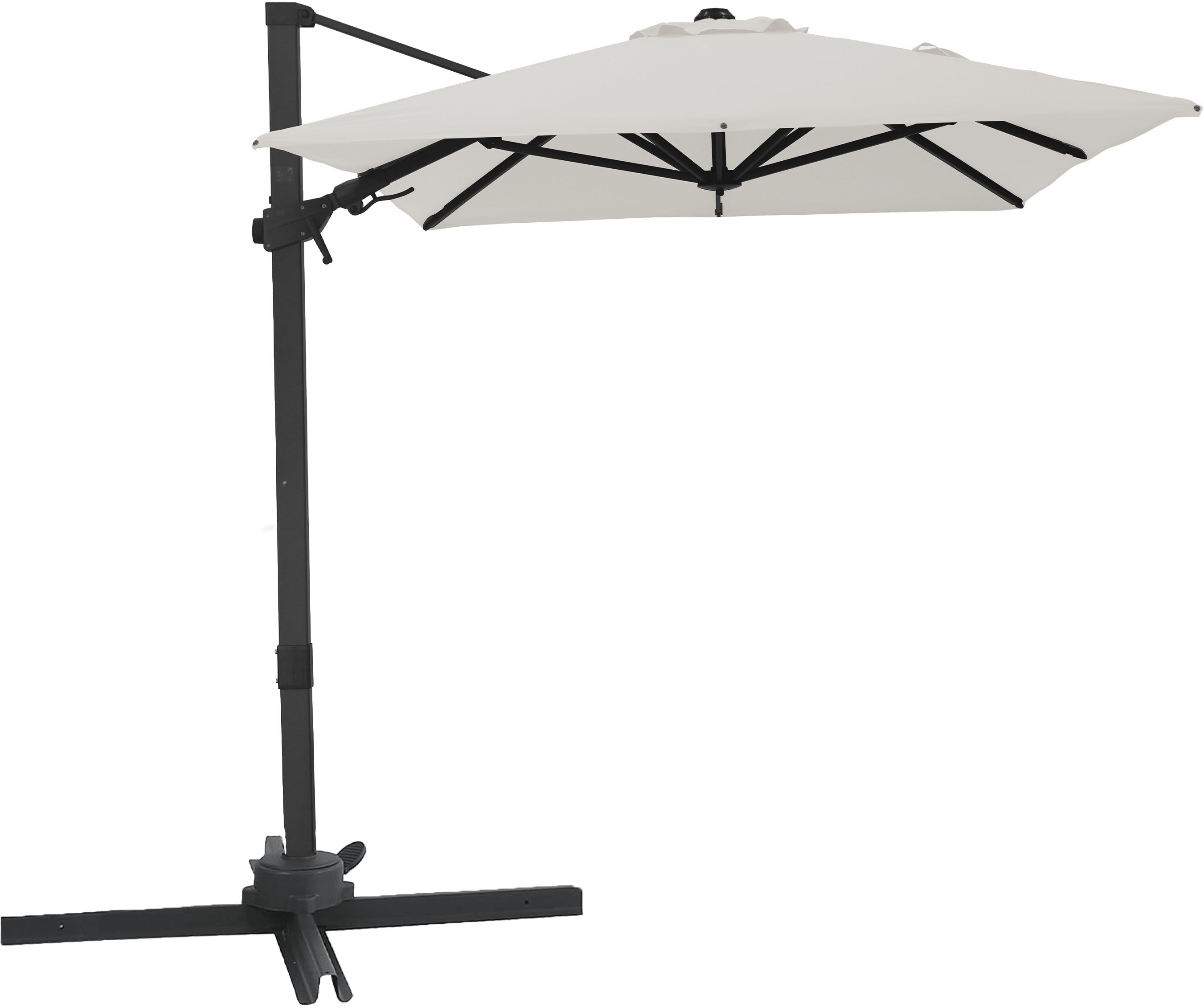 Profitez d'un agréable coin ombragé dans votre jardin ou sur votre terrasse grâce au parasol déporté AXI Nyra 200 x 300 cm. Ce parasol déporté moderne allie un design épuré à des fonctionnalités intelligentes, pour que vous puissiez toujours vous installer confortablement à l'extérieur. Que vous organisiez un dîner raffiné, que vous vous détendiez avec un bon livre ou que vous passiez un moment convivial entre amis à l'extérieur, le Nyra vous permet de créer sans effort un coin ombragé agréable et élégant. Un espace dégagé grâce à sa conception suspendue Le grand avantage d’un parasol déporté est que le mât ne se trouve pas au centre. Vous disposez ainsi de tout l’espace sous le parasol, ce qui est idéal pour y installer un salon de jardin, une table de jardin ou des chaises longues. Cela rend le Nyra non seulement pratique, mais aussi parfait pour créer un look épuré et ouvert dans votre espace extérieur. Une ombre flexible, tout au long de la journée Grâce au mécanisme d'inclinaison et à la fonction de rotation à 360 degrés, vous adaptez facilement le parasol à la position du soleil. Que le soleil soit haut dans le ciel ou qu'il se couche lentement, vous tournez et inclinez le parasol exactement comme vous le souhaitez. Vous profitez ainsi d'une ombre optimale tout au long de la journée sans avoir à déplacer le parasol. Conception robuste et moderne Le parasol déporté Nyra est doté d’un cadre extra-épais de 53 x 80 mm, fabriqué à partir d’un mélange d’acier et d’aluminium. Le cadre est thermolaqué, ce qui le rend très résistant aux intempéries et à la rouille. Cette combinaison garantit une base solide et stable ainsi qu’une longue durée de vie. Les 8 baleines soutiennent la toile de manière optimale, tandis que les tendeurs intégrés garantissent que la toile reste bien tendue et soignée. Cela évite les claquements en cas de vent. Toile en polyester résistante La toile du parasol est fabriquée en polyester 200 g/m², un matériau solide et résistant à l'usure, adapté à un usage intensif en extérieur. La toile offre une zone d'ombre confortable de 200 x 300 cm et est facile à nettoyer. Votre parasol conservera ainsi longtemps son aspect neuf et soigné. La partie supérieure est équipée d’un pare-vent, permettant au vent de s’échapper facilement lorsqu’il passe sous le parasol. Cela assure une stabilité supplémentaire et réduit la pression sur la structure lors des journées venteuses. Pied en croix et housse de protection inclus Le parasol est livré avec un pied en croix pour une installation stable. Pour une sécurité optimale, nous vous recommandons de le lester à au moins 90 kg, par exemple avec des dalles. Vous recevrez également une housse de protection, afin de pouvoir facilement recouvrir le parasol et le protéger de la pluie, de la saleté et du soleil lorsqu’il n’est pas utilisé. AXI Outdoor Living Complétez votre jardin avec AXI Outdoor Living ! Laissez-vous surprendre par les designs uniques et les innombrables options image