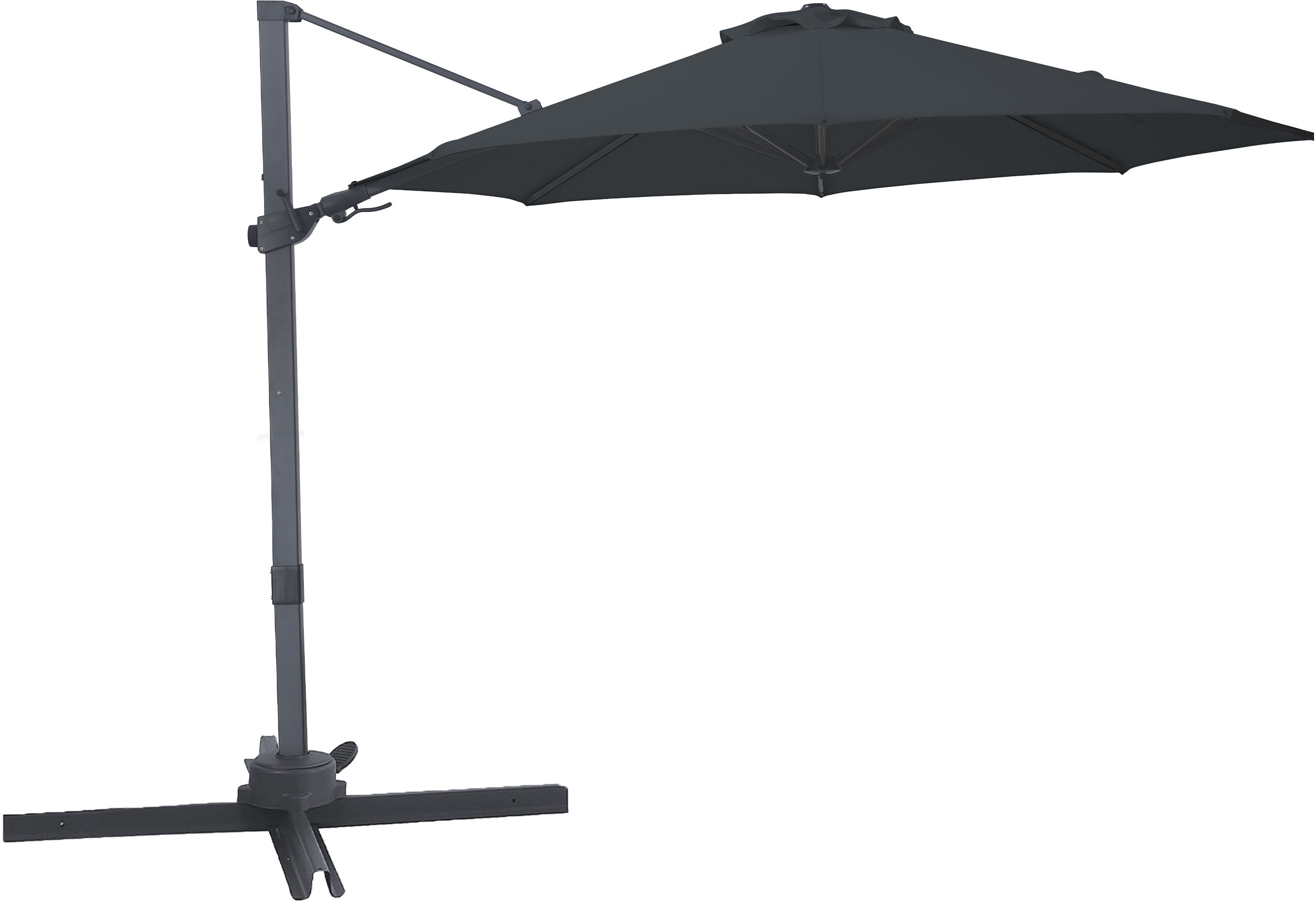 Profitez d'une ombre rafraîchissante et d'un style élégant dans votre jardin grâce au parasol déporté AXI Solis Ø 300 cm. Cet élégant parasol rond suspendu attire tous les regards et offre un espace ombragé généreux pour les longues journées ensoleillées. Que vous preniez un long déjeuner, lisiez un livre à l'abri du vent ou profitiez d'une chaude journée d'été entre amis, le Solis vous permet de créer à tout moment un espace confortable en plein air. Bénéficiez d’une liberté de mouvement totale grâce à sa conception suspendue Grâce à sa conception suspendue ingénieuse, vous n’êtes pas gêné par un mât central. L’espace sous le parasol reste ainsi entièrement libre et vous pouvez disposer vos meubles de jardin exactement comme vous le souhaitez. Idéal pour un salon de jardin, une table à manger ou des chaises longues. La toile ronde du parasol confère en outre un aspect doux et harmonieux qui s’intègre parfaitement dans les jardins tant modernes que classiques. Toujours la bonne ombre, sans tracas Grâce au mécanisme d'inclinaison et à la fonction de rotation à 360 degrés, le parasol suit sans effort la course du soleil. Que le soleil soit haut dans le ciel ou qu'il commence à descendre, vous ajustez facilement la position. Vous pouvez ainsi profiter confortablement de l'ombre à tout moment de la journée, sans avoir à déplacer vos meubles. Structure robuste et toile parfaitement tendue Le parasol déporté Solis a été conçu dans un souci de stabilité. La structure en acier et aluminium thermolaqué est particulièrement robuste grâce à son profilé épais de 53 x 80 mm. Les 8 baleines assurent une répartition uniforme de la toile, tandis que les tendeurs intégrés la maintiennent bien tendue. Cela évite les claquements par vent fort et garantit un aspect soigné, même après une utilisation intensive. Toile d'ombrage en polyester tendue La toile en polyester de 200 grammes offre une ombre agréable et uniforme et résiste à une utilisation quotidienne en extérieur. Le matériau est facile à nettoyer et conserve son aspect, vous permettant ainsi de profiter saison après saison d’un parasol frais et soigné. La partie supérieure est équipée d’un déflecteur de vent, permettant au vent de s’échapper facilement lorsqu’il passe sous le parasol. Cela assure une stabilité supplémentaire et réduit la pression sur la structure lors des journées venteuses. Livré complet et facile à utiliser Le parasol est livré avec un pied en croix, que vous pouvez facilement alourdir avec des dalles d'un poids total d'au moins 90 kg pour une stabilité optimale. Vous recevrez également une housse de protection, afin de pouvoir recouvrir soigneusement le parasol lorsqu'il n'est pas utilisé. Cela contribue à prolonger sa durée de vie et à préserver son aspect esthétique plus longtemps. AXI Outdoor Living Complétez votre jardin avec AXI Outdoor Living ! Laissez-vous surprendre par les designs uniques et les innombrables options offertes par nos produits d'extérieur. Que image