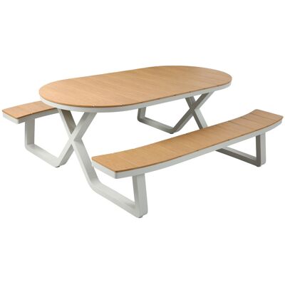 Axi Jax Table De Pique-Nique, Ovale, Aspect Teck Pour 6 Personnes, Beige Sable Meuble De Jardin Avec Bancs Intégrés, Aluminium Et Polywood Ensemble Pour L'Extérieur 200 X 190 X 75 Cm - Publicité Axi Jax Table De Pique-Nique, Ovale, Aspect Teck Pour 6 Personnes, Beige Sable Meuble De Jardin Avec Bancs Intégrés, Aluminium Et Polywood Ensemble Pour L'Extérieur 200 X 190 X 75 Cm - Publicité