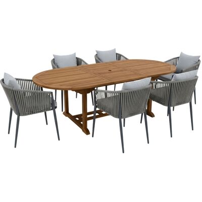 AXI Marzi/Faye Ensemble de jardin, 7 pièces - 6 personnes - Anthracite Salle à manger en teck avec table ovale à rallonges Avec 6 chaises, coussins inclus Pour l'extérieur - Publicité AXI Marzi/Faye Ensemble de jardin, 7 pièces - 6 personnes - Anthracite Salle à manger en teck avec table ovale à rallonges Avec 6 chaises, coussins inclus Pour l'extérieur - Publicité