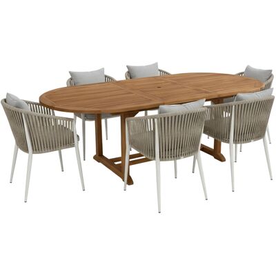 AXI Marzi/Faye Ensemble de jardin, 7 pièces - 6 personnes - Beige Salle à manger en teck avec table ovale à rallonges Avec 6 chaises , coussins inclus Pour l'extérieur - Publicité AXI Marzi/Faye Ensemble de jardin, 7 pièces - 6 personnes - Beige Salle à manger en teck avec table ovale à rallonges Avec 6 chaises , coussins inclus Pour l'extérieur - Publicité