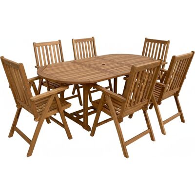 AXI Marzi/Nuria Ensemble de jardin, 7 pièces - 6 personnes Table à manger en teck avec plateau ovale extensible Avec 6 chaises à dossier réglable Pour l'extérieur - Publicité AXI Marzi/Nuria Ensemble de jardin, 7 pièces - 6 personnes Table à manger en teck avec plateau ovale extensible Avec 6 chaises à dossier réglable Pour l'extérieur - Publicité
