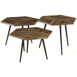 ZAGO STORE Tables basses hexagonales teck recyclé et métal WOODY (set de 3) - Publicité ZAGO STORE Tables basses hexagonales teck recyclé et métal WOODY (set de 3) - Publicité