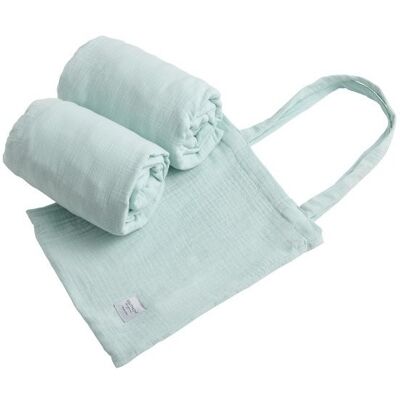 Lot de 2 draps housse rectangulaires pour lit 140x70 Sauthon Original Bleu Aqua - Publicité Lot de 2 draps housse rectangulaires pour lit 140x70 Sauthon Original Bleu Aqua - Publicité