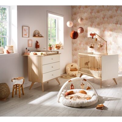 Sauthon Chambre bébé complète Camille, Lit 120x60 et Commode à langer - décor vanille - Publicité Sauthon Chambre bébé complète Camille, Lit 120x60 et Commode à langer - décor vanille - Publicité