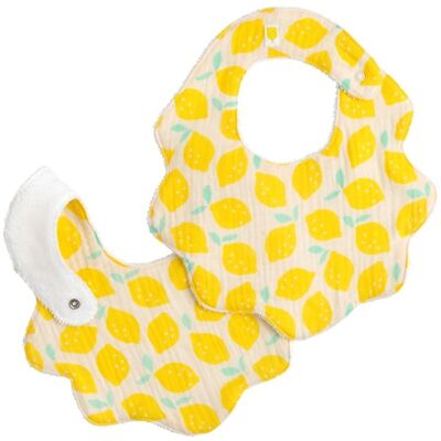 Sauthon Lot de 2 bavoirs en gaze de coton imprimé citron - POP - Publicité Sauthon Lot de 2 bavoirs en gaze de coton imprimé citron - POP - Publicité