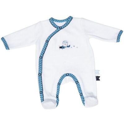 Sauthon Pyjama velours Blanc turquoise New Lazare taille 3 mois - Publicité Sauthon Pyjama velours Blanc turquoise New Lazare taille 3 mois - Publicité