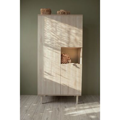 Sauthon Armoire 3 portes et une niche sur pieds - décor bois hêtre cendré - Opaline - Publicité Sauthon Armoire 3 portes et une niche sur pieds - décor bois hêtre cendré - Opaline - Publicité