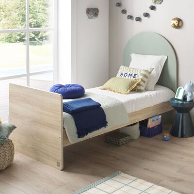 Sauthon Lit junior 90x190 - décor bois chêne sépia - tête de lit forme Arche - Publicité Sauthon Lit junior 90x190 - décor bois chêne sépia - tête de lit forme Arche - Publicité