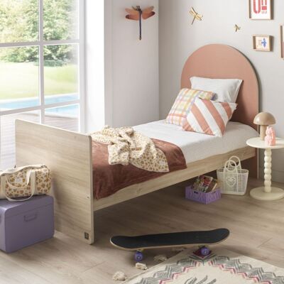 Sauthon Lit junior 90x190 - décor bois chêne sépia - tête de lit forme Arche - Publicité Sauthon Lit junior 90x190 - décor bois chêne sépia - tête de lit forme Arche - Publicité