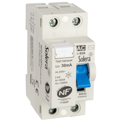 Solera RCB2P6330F - 2P 63A 30mA - interrupteur différentiel - Publicité Solera RCB2P6330F - 2P 63A 30mA - interrupteur différentiel - Publicité
