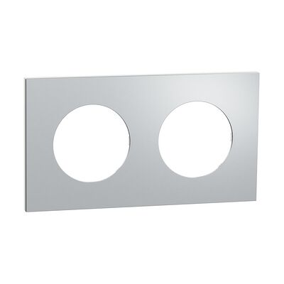 Plaque de finition 2 postes S914704 Odace Schneider - Effet Aluminium support blanc - Publicité Plaque de finition 2 postes S914704 Odace Schneider - Effet Aluminium support blanc - Publicité