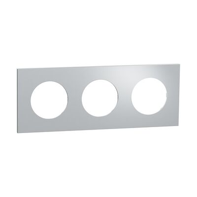 Plaque de finition 3 postes S914706 Odace Schneider - Effet Aluminium support blanc - Publicité Plaque de finition 3 postes S914706 Odace Schneider - Effet Aluminium support blanc - Publicité