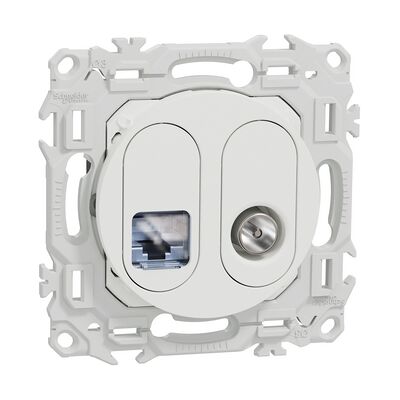 Prise mixte RJ45 Cat6 STP + TV S920141 Odace Schneider - Blanc craie - Publicité Prise mixte RJ45 Cat6 STP + TV S920141 Odace Schneider - Blanc craie - Publicité