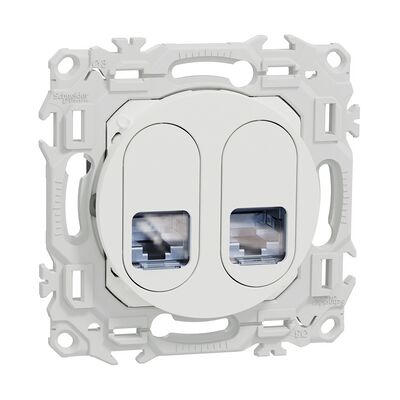 Prise double RJ45 S920487 Cat6A STP grade 3TV Odace Schneider - Blanc craie - Publicité Prise double RJ45 S920487 Cat6A STP grade 3TV Odace Schneider - Blanc craie - Publicité