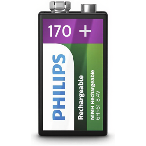 Philips 9VB1A17 - Pile 9V Rechargeable - 1 pièce 200 mAh - Longue Durée Écologique - Publicité Philips 9VB1A17 - Pile 9V Rechargeable - 1 pièce 200 mAh - Longue Durée Écologique - Publicité