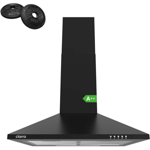 CIARRA Hotte murale noire compatible évacuation et recyclage avec commande par boutons-poussoirs - 60 cm - Publicité CIARRA Hotte murale noire compatible évacuation et recyclage avec commande par boutons-poussoirs - 60 cm - Publicité