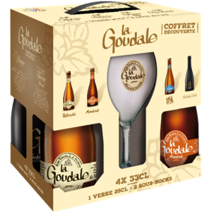 LA GOUDALE Coffret découverte 4 bouteilles 33 cl + 1 verre + 2 sous-bocks - Publicité LA GOUDALE Coffret découverte 4 bouteilles 33 cl + 1 verre + 2 sous-bocks - Publicité