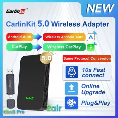 2air Mini5 Pro CarlinKit 5.0 sans fil CarPlay sans fil Android Auto Box 2.4G & 5.8Ghz WiFi BT Connect Plug & Play mise à niveau en ligne pour les voitures filaires Android auto Carplay CarlinKit 4.0 - Publicité 2air Mini5 Pro CarlinKit 5.0 sans fil CarPlay sans fil Android Auto Box 2.4G & 5.8Ghz WiFi BT Connect Plug & Play mise à niveau en ligne pour les voitures filaires Android auto Carplay CarlinKit 4.0 - Publicité