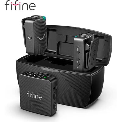 Microphone Lavalier Sans Fil FIFINE M9, Pack de 2 Systèmes de Micros Cravate Sans Fil pour Enregistrement de Vlog, Compatible avec iPhone/Android/Caméra/Ordinateur Portable - Publicité Microphone Lavalier Sans Fil FIFINE M9, Pack de 2 Systèmes de Micros Cravate Sans Fil pour Enregistrement de Vlog, Compatible avec iPhone/Android/Caméra/Ordinateur Portable - Publicité