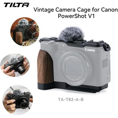TILTA Cage de caméra vintage pour kit de base Canon PowerShot V1 - Plaque de base de montage de plaque supérieure de pare-brise de microphone noir avec bois - Publicité TILTA Cage de caméra vintage pour kit de base Canon PowerShot V1 - Plaque de base de montage de plaque supérieure de pare-brise de microphone noir avec bois - Publicité
