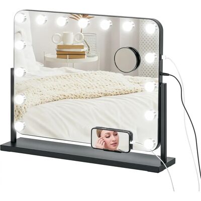 Miroir de maquillage Homcom Hollywood avec lumière 58X46 cm avec 14 ampoules noir - Publicité Miroir de maquillage Homcom Hollywood avec lumière 58X46 cm avec 14 ampoules noir - Publicité