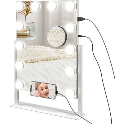 Miroir de maquillage Homcom Hollywood avec lumière 30X40 cm avec 12 ampoules blanches - Publicité Miroir de maquillage Homcom Hollywood avec lumière 30X40 cm avec 12 ampoules blanches - Publicité
