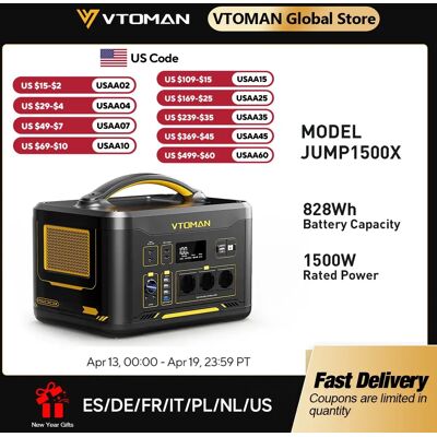 VTOMAN JUMP 1500X centrale électrique Portable Camping LiFePO4 batterie 828Wh 1500W prises ca générateur solaire pour maison RV extérieur - Publicité VTOMAN JUMP 1500X centrale électrique Portable Camping LiFePO4 batterie 828Wh 1500W prises ca générateur solaire pour maison RV extérieur - Publicité