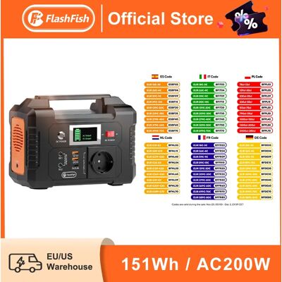 FF Flashfish – centrale électrique Portable 200W, 151wh, générateur solaire 40800mAh/3.7V, prise ue, alimentation d'énergie de secours - Publicité FF Flashfish – centrale électrique Portable 200W, 151wh, générateur solaire 40800mAh/3.7V, prise ue, alimentation d'énergie de secours - Publicité