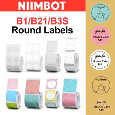 Niimbot rond blanc couleur étiquette autocollant rouleaux de papier pour adhésif Mini fabricant d'étiquettes mobiles B1 B21 imprimante papiers de différentes tailles - Publicité Niimbot rond blanc couleur étiquette autocollant rouleaux de papier pour adhésif Mini fabricant d'étiquettes mobiles B1 B21 imprimante papiers de différentes tailles - Publicité