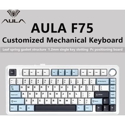 AULA-Clavier mécanique de jeu F75 2.4G, sans fil, Bluetooth, filaire, RVB, personnalisé, disposition 75%, profil OEM, structure de joint - Publicité AULA-Clavier mécanique de jeu F75 2.4G, sans fil, Bluetooth, filaire, RVB, personnalisé, disposition 75%, profil OEM, structure de joint - Publicité