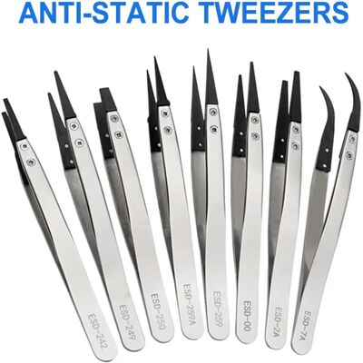 TFCHXZ Pincettes antistatiques ESD remplaçables, corps en acier inoxydable, pincettes en plastique conducteur en Fiber de carbone, 1 pièce - Publicité TFCHXZ Pincettes antistatiques ESD remplaçables, corps en acier inoxydable, pincettes en plastique conducteur en Fiber de carbone, 1 pièce - Publicité