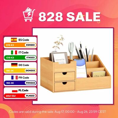 Homcom Organisateur de bureau en bambou Système de bureau Organisateur de table de bureau multifonctionnel 33X20,5X15,5Cm - Publicité Homcom Organisateur de bureau en bambou Système de bureau Organisateur de table de bureau multifonctionnel 33X20,5X15,5Cm - Publicité