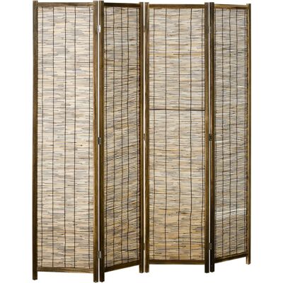 Paravent pliant Homcom à 4 panneaux en bois et osier 160x1,8x170 cm Naturel - Publicité Paravent pliant Homcom à 4 panneaux en bois et osier 160x1,8x170 cm Naturel - Publicité